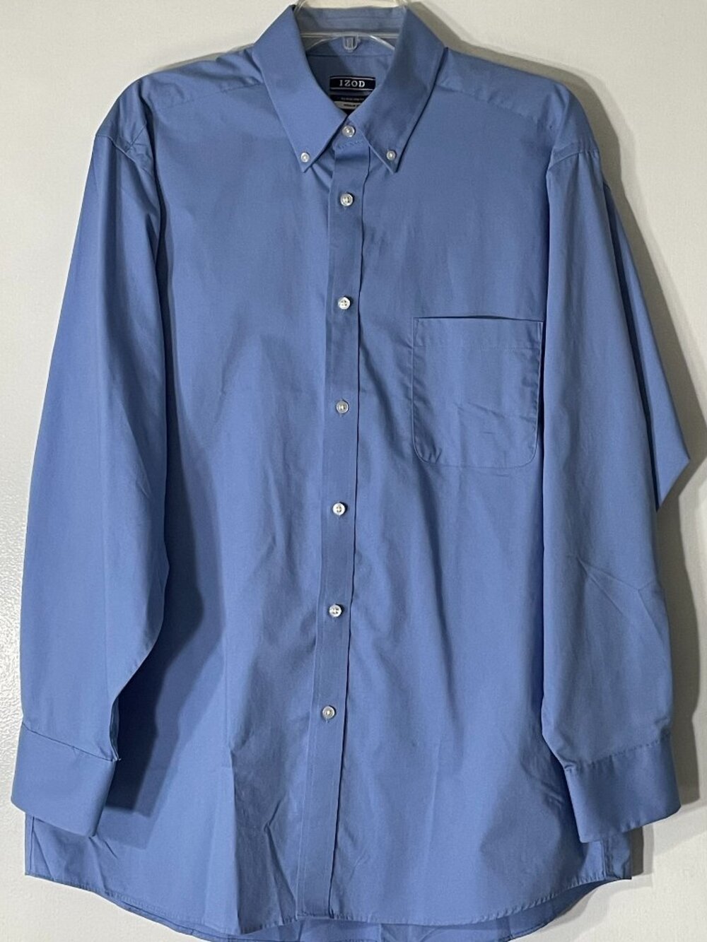 Izod Men’s Blue Dress Shirt L 16–16.5 32/33 Regular Fit Stretch Cotton Poly
